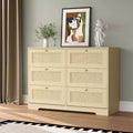 Rattan Dresser with 6/ 8 Drawers, Modern Boho Wooden Dresser, Wicker Chest of Drawers with Metal Handles & Solid Wood Legs, for Home Office