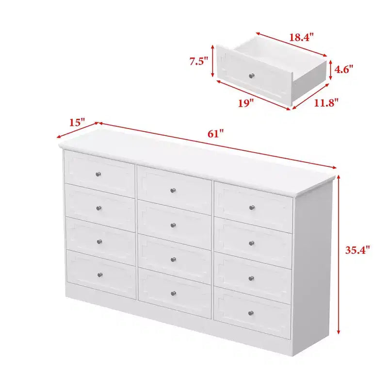 12-Drawer Large Dresser Storage Cabinet, Chest of Drawers, Large-Capacity Organizer for Multi-Room Storage & Decor