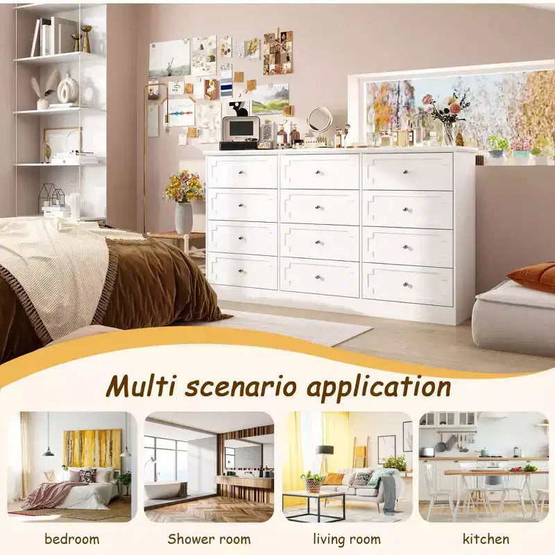 12-Drawer Large Dresser Storage Cabinet, Chest of Drawers, Large-Capacity Organizer for Multi-Room Storage & Decor