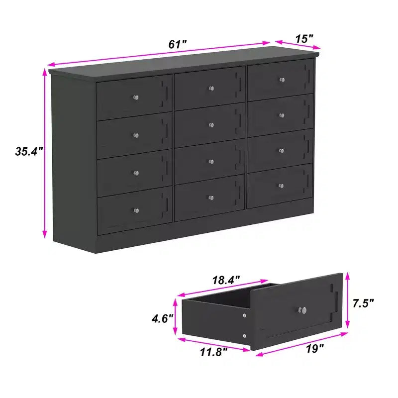 12-Drawer Large Dresser Storage Cabinet, Chest of Drawers, Large-Capacity Organizer for Multi-Room Storage & Decor