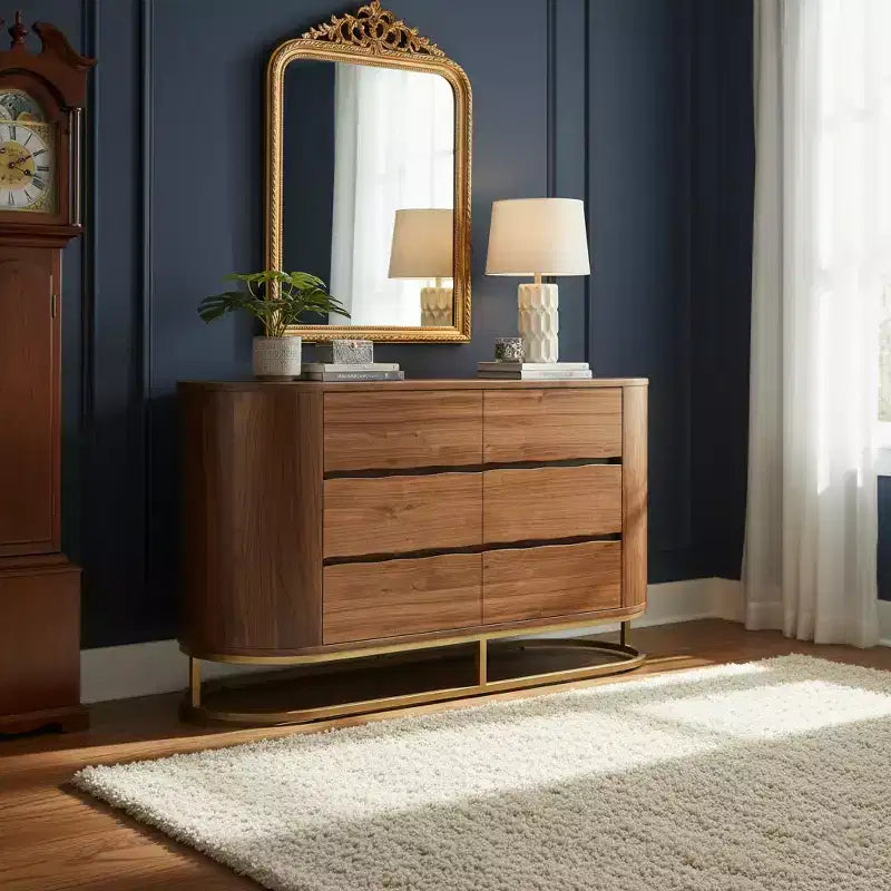 Teamson Home Seneca Modern 6-Drawer Dresser with Live Edge Design, Metal Base & Durable Mixed Wood Construction