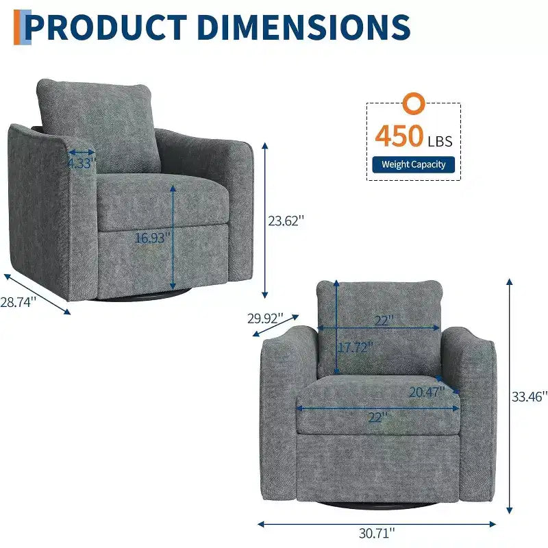 360° Swivel Accent Chair, Ergonomic Backrest, Linen Upholstery, Steel Base, 440 lbs Support, for Living Room, Bedroom, Office