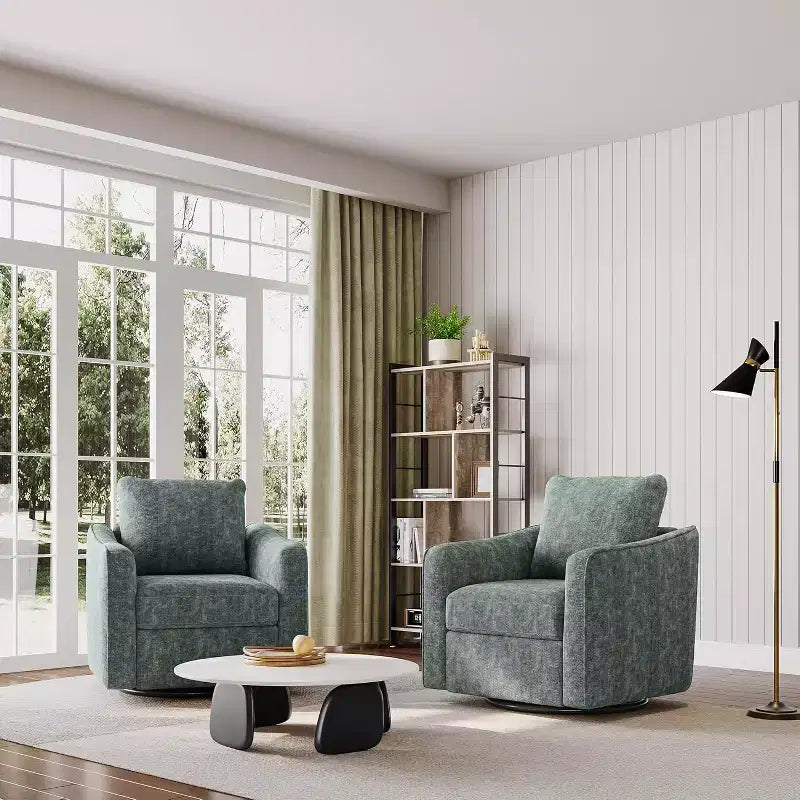 360° Swivel Accent Chair, Ergonomic Backrest, Linen Upholstery, Steel Base, 440 lbs Support, for Living Room, Bedroom, Office