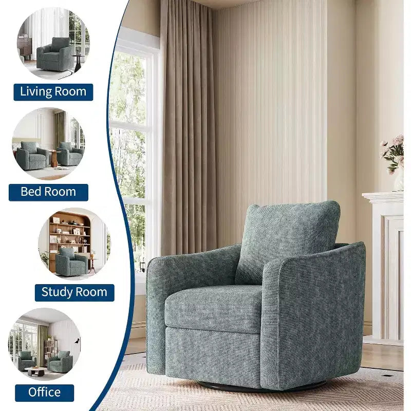 360° Swivel Accent Chair, Ergonomic Backrest, Linen Upholstery, Steel Base, 440 lbs Support, for Living Room, Bedroom, Office