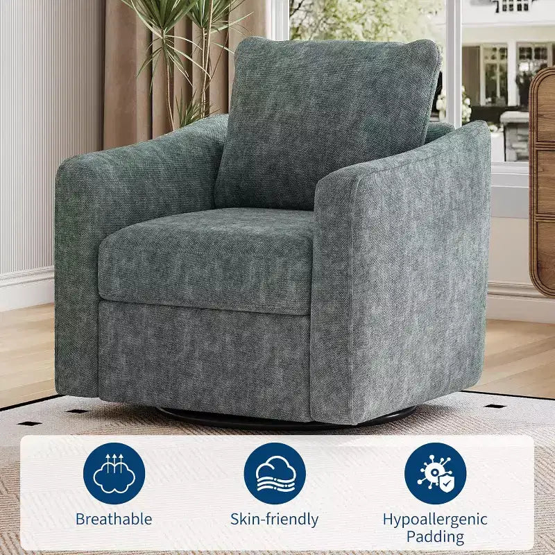 360° Swivel Accent Chair, Ergonomic Backrest, Linen Upholstery, Steel Base, 440 lbs Support, for Living Room, Bedroom, Office
