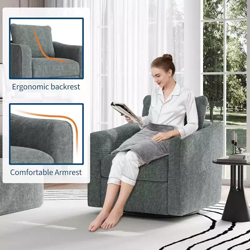 360° Swivel Accent Chair, Ergonomic Backrest, Linen Upholstery, Steel Base, 440 lbs Support, for Living Room, Bedroom, Office