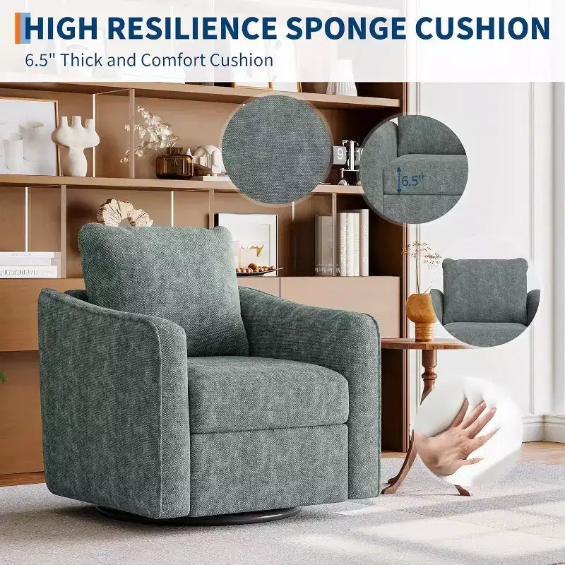 360° Swivel Accent Chair, Ergonomic Backrest, Linen Upholstery, Steel Base, 440 lbs Support, for Living Room, Bedroom, Office