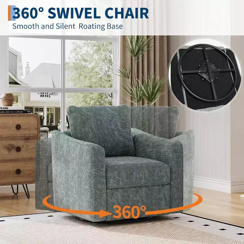 360° Swivel Accent Chair, Ergonomic Backrest, Linen Upholstery, Steel Base, 440 lbs Support, for Living Room, Bedroom, Office