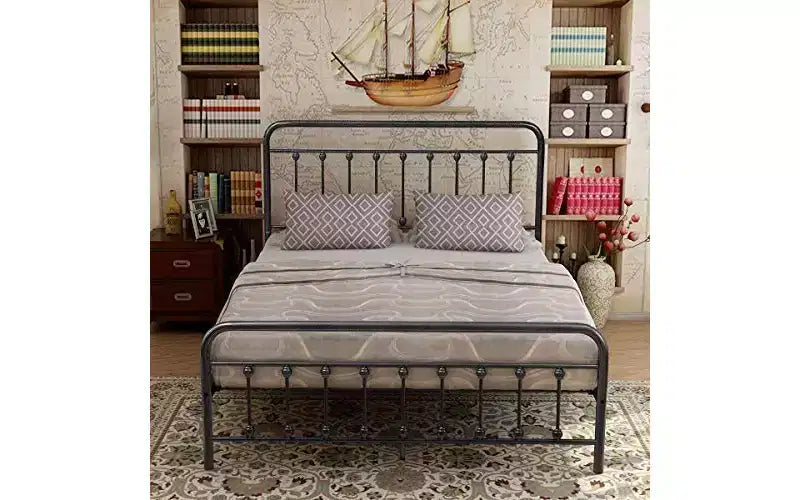 MAYEERTY Queen Size Metal Platform Bed Frame with Headboard & Footboard, Steel Slat Support No Box Spring Needed
