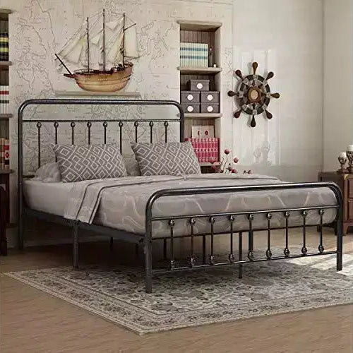 Queen Size Metal Platform Bed Frame with Headboard & Footboard, Steel Slat Support, No Box Spring Needed