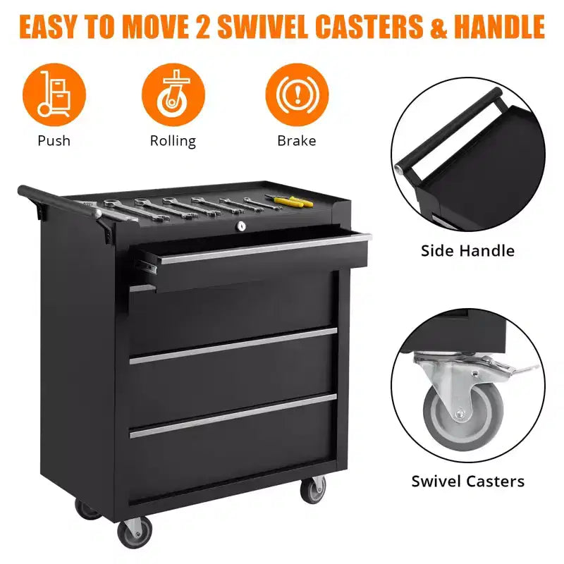 4-Drawer Mobile Tool Cart with Key Lock & Liners, Heavy-Duty Rolling Tool Cabinet for Garage & Workshop