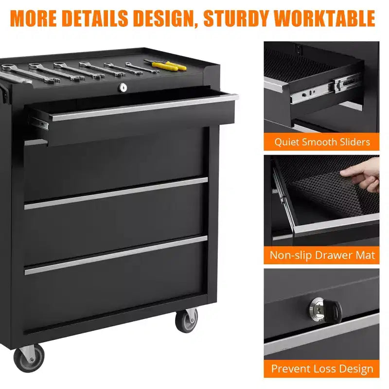 4-Drawer Mobile Tool Cart with Key Lock & Liners, Heavy-Duty Rolling Tool Cabinet for Garage & Workshop