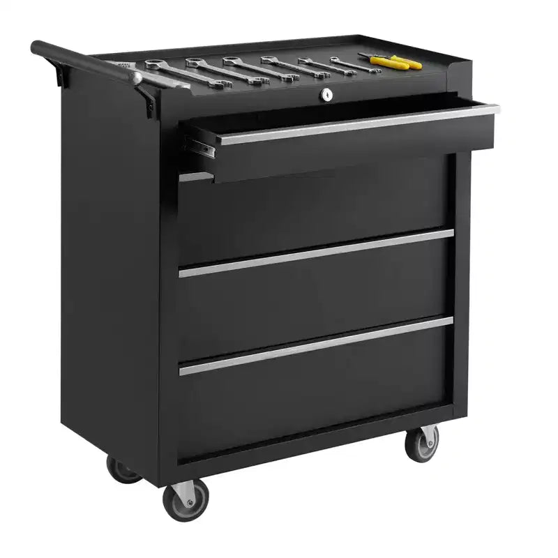 4-Drawer Mobile Tool Cart with Key Lock & Liners, Heavy-Duty Rolling Tool Cabinet for Garage & Workshop