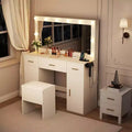 Vanity Desk with Mirror and Lights, Large Makeup Vanity Table with Power Outlet and Stool, White Vanity Dressing Table for Bedroom Dressing Room