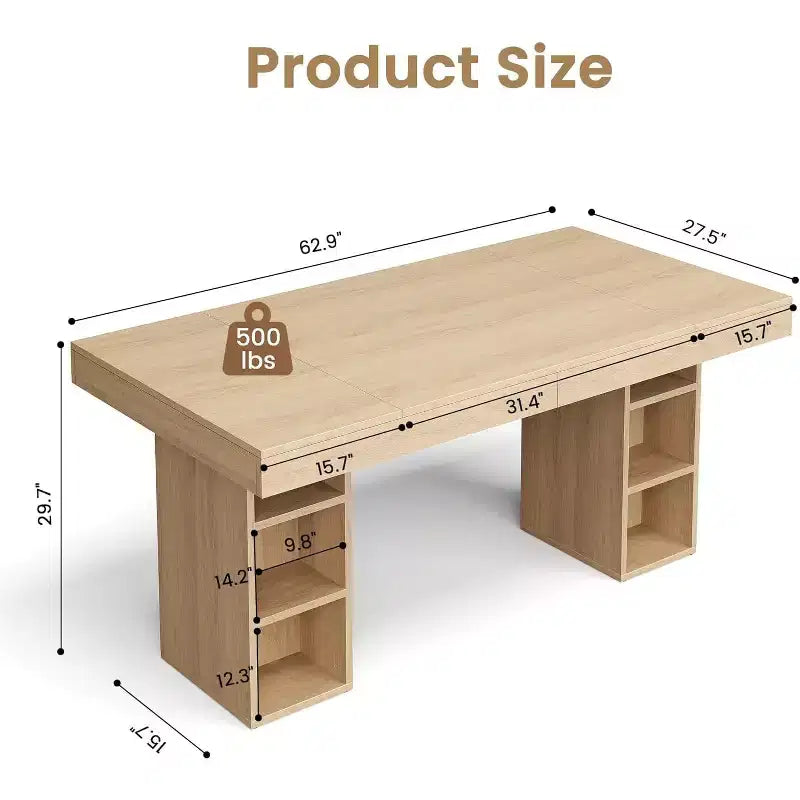 71" Rectangular Dining Table with Double-Sided Storage Shelves, Large Capacity, Seats 6-8, for Kitchen or Office