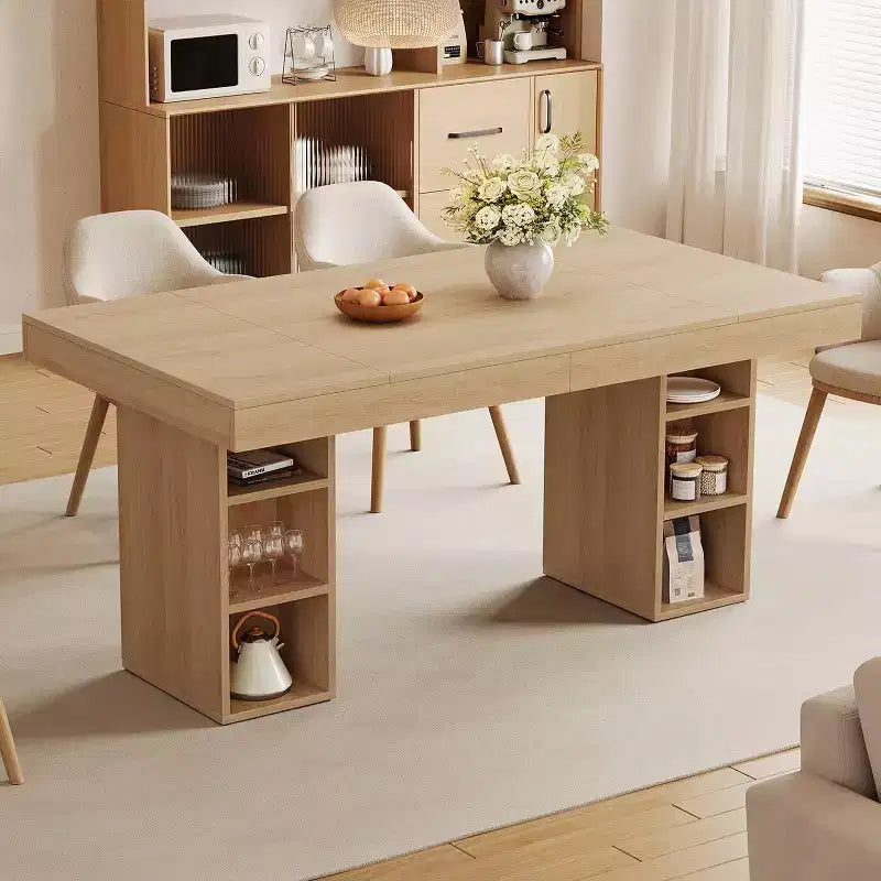 71" Rectangular Dining Table with Double-Sided Storage Shelves, Large Capacity, Seats 6-8, for Kitchen or Office