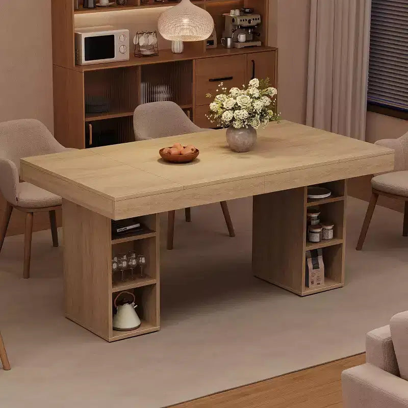 71" Rectangular Dining Table with Double-Sided Storage Shelves, Large Capacity, Seats 6-8, for Kitchen or Office