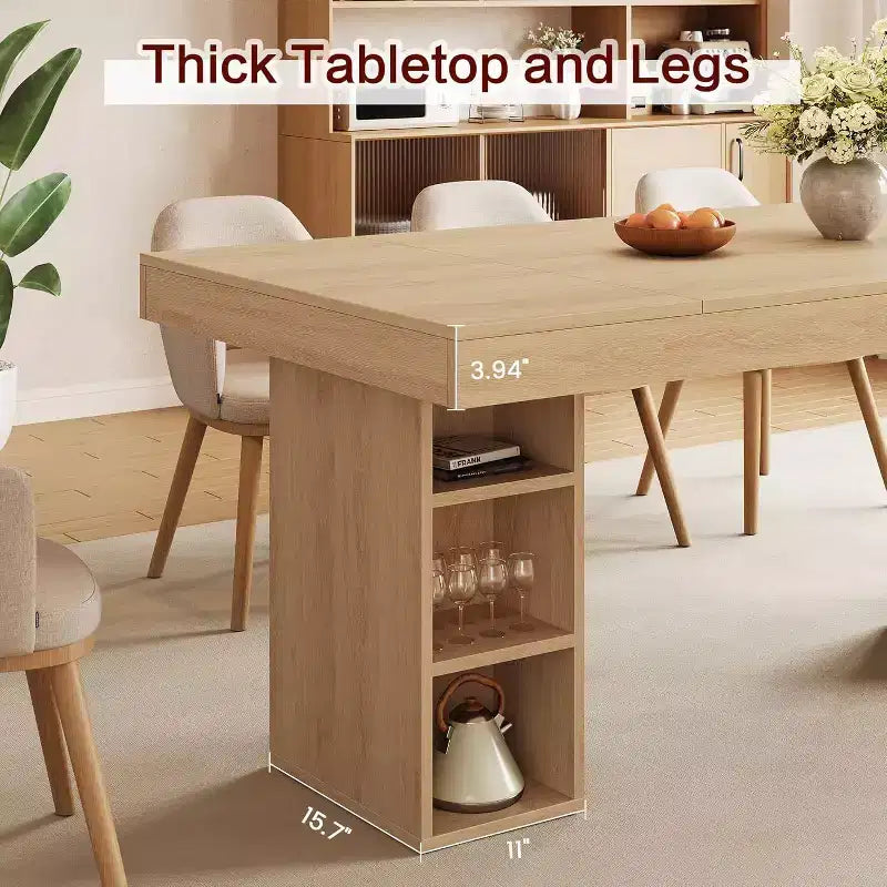 71" Rectangular Dining Table with Double-Sided Storage Shelves, Large Capacity, Seats 6-8, for Kitchen or Office