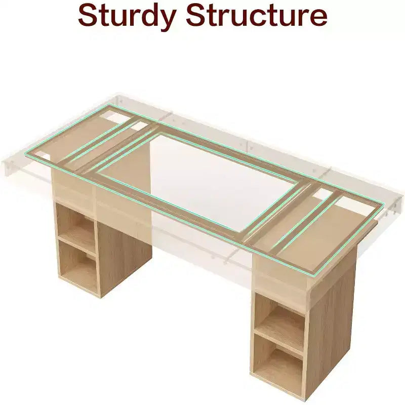 71" Rectangular Dining Table with Double-Sided Storage Shelves, Large Capacity, Seats 6-8, for Kitchen or Office