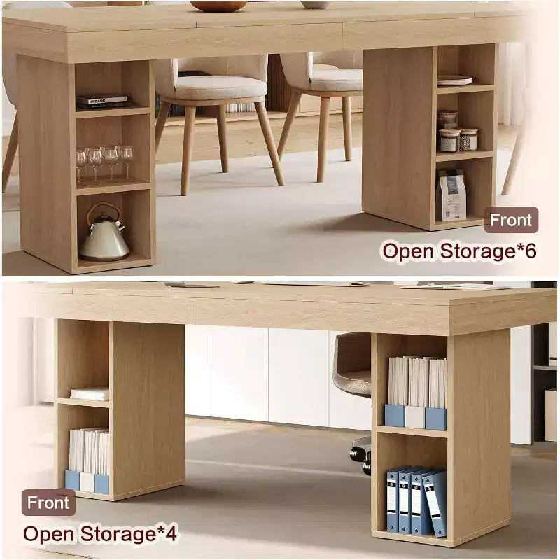 71" Rectangular Dining Table with Double-Sided Storage Shelves, Large Capacity, Seats 6-8, for Kitchen or Office