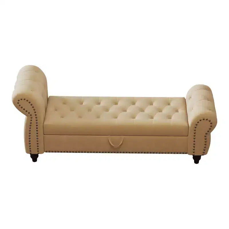 64.5" End of Bed Storage Bench with Nailhead Tufting, Entryway Bench with Velvet Cushion, Storage Ottoman for Living Room