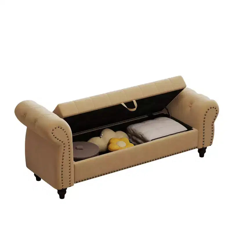 64.5" End of Bed Storage Bench with Nailhead Tufting, Entryway Bench with Velvet Cushion, Storage Ottoman for Living Room