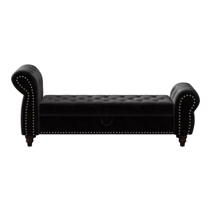 64.5" End of Bed Storage Bench with Nailhead Tufting, Entryway Bench with Velvet Cushion, Storage Ottoman for Living Room