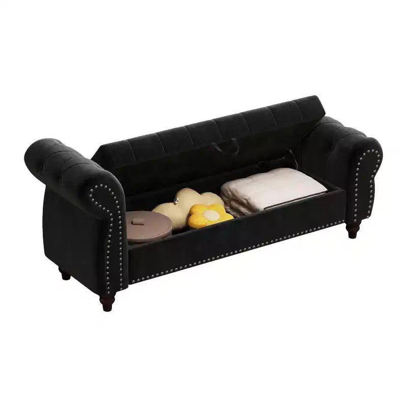 64.5" End of Bed Storage Bench with Nailhead Tufting, Entryway Bench with Velvet Cushion, Storage Ottoman for Living Room