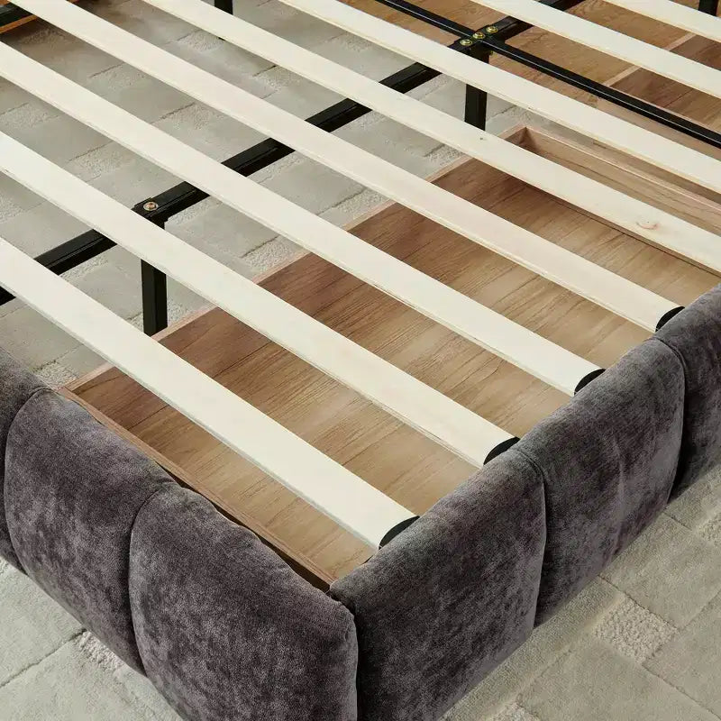 King Size Upholstered Bed with Headboard, Solid Bed Frame with Drawers for Bedroom, Dark Gray