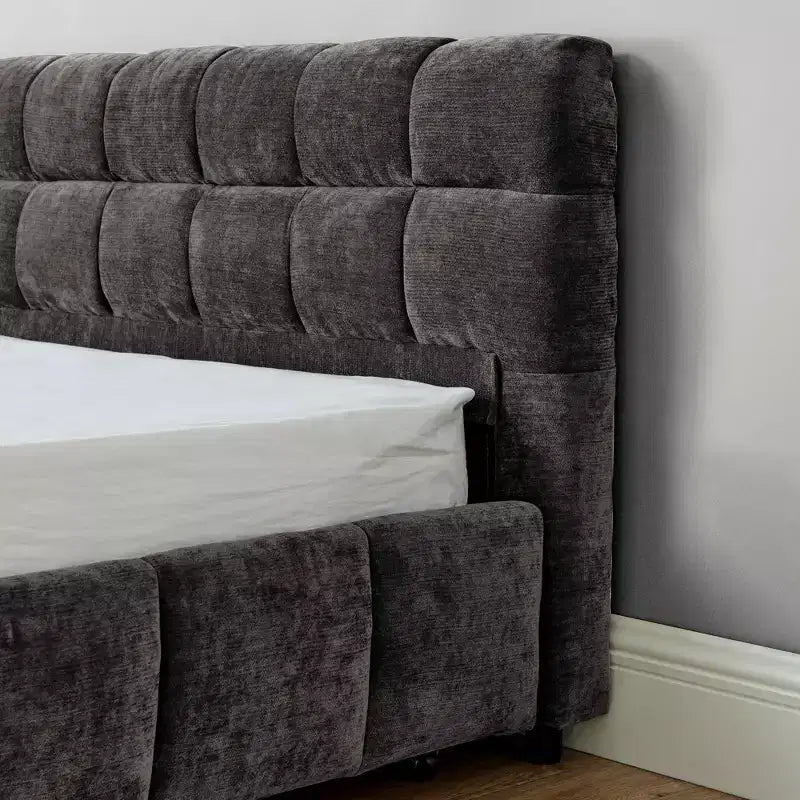 King Size Upholstered Bed with Headboard, Solid Bed Frame with Drawers for Bedroom, Dark Gray