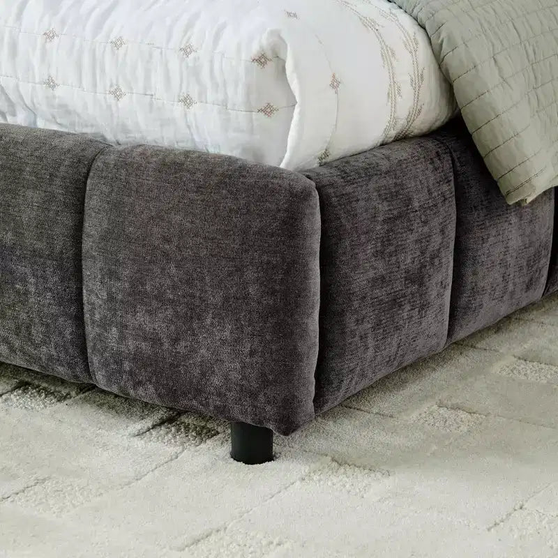 King Size Upholstered Bed with Headboard, Solid Bed Frame with Drawers for Bedroom, Dark Gray