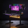 54" Gaming Desk with RGB Monitor Stand, LED Gamer Desk with Power Outlet, Ergonomic Computer Desk with Storage Boxes, Black