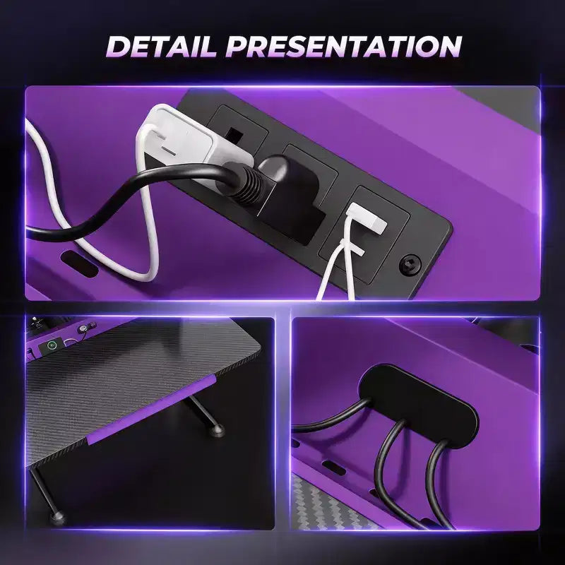54" Gaming Desk with RGB Monitor Stand, LED Gamer Desk with Power Outlet, Ergonomic Computer Desk with Storage Boxes, Black