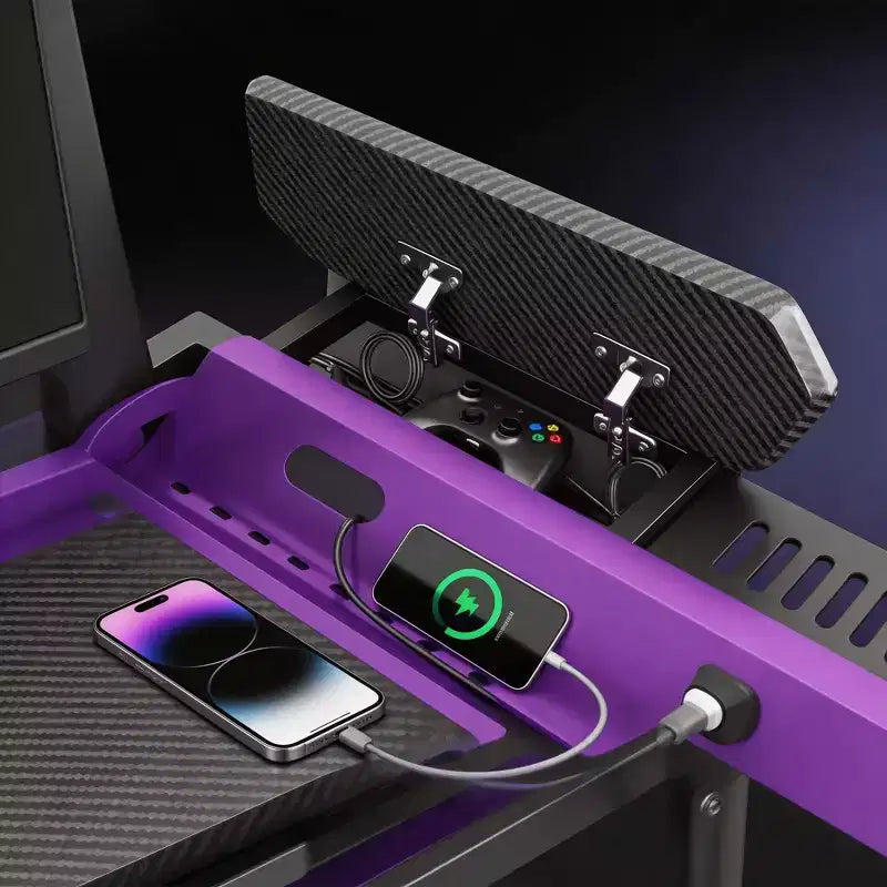 54" Gaming Desk with RGB Monitor Stand, LED Gamer Desk with Power Outlet, Ergonomic Computer Desk with Storage Boxes, Black
