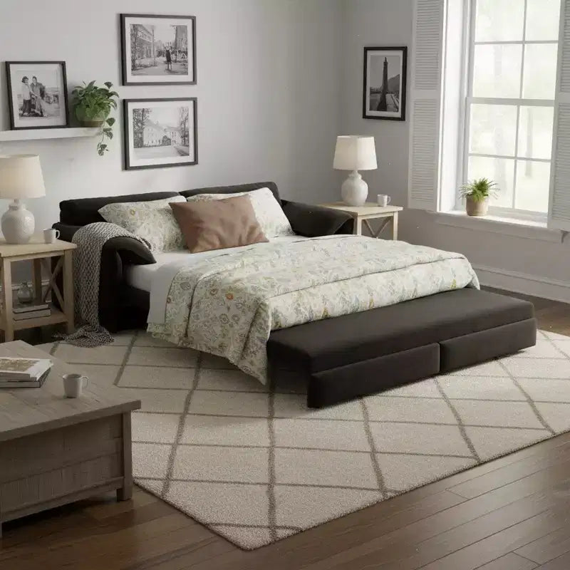 3-in-1 Convertible Sofa Bed, Extendable Sleeper Couch with Pull-Out Queen Bed, Space-Saving Sofa for Living Room, Apartment or Guest Room