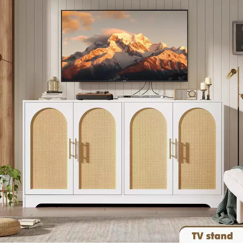 30" Rattan Sideboard Buffet Cabinet, Modern Console Table for Living Room, Kitchen, Hallway, Dining Room, Entryway