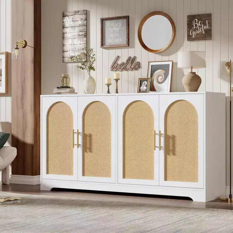 30" Rattan Sideboard Buffet Cabinet, Modern Console Table for Living Room, Kitchen, Hallway, Dining Room, Entryway