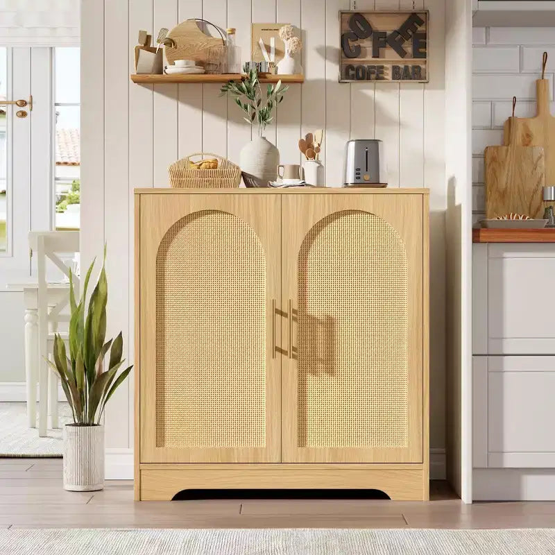 30" Rattan Sideboard Buffet Cabinet, Modern Console Table for Living Room, Kitchen, Hallway, Dining Room, Entryway