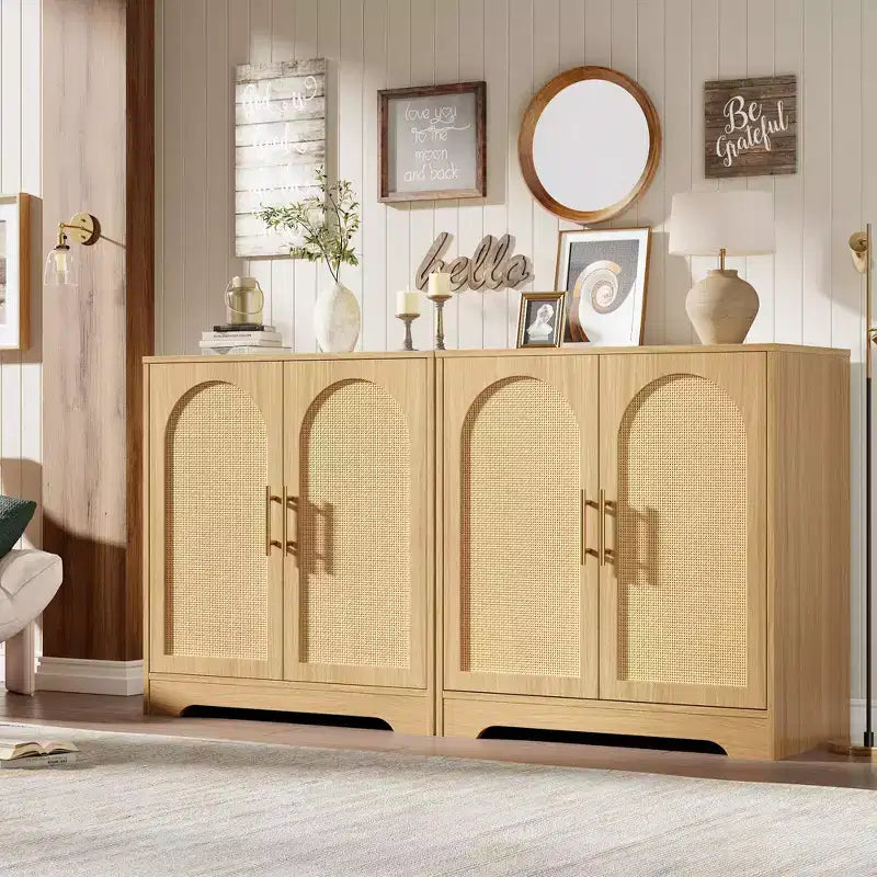30" Rattan Sideboard Buffet Cabinet, Modern Console Table for Living Room, Kitchen, Hallway, Dining Room, Entryway