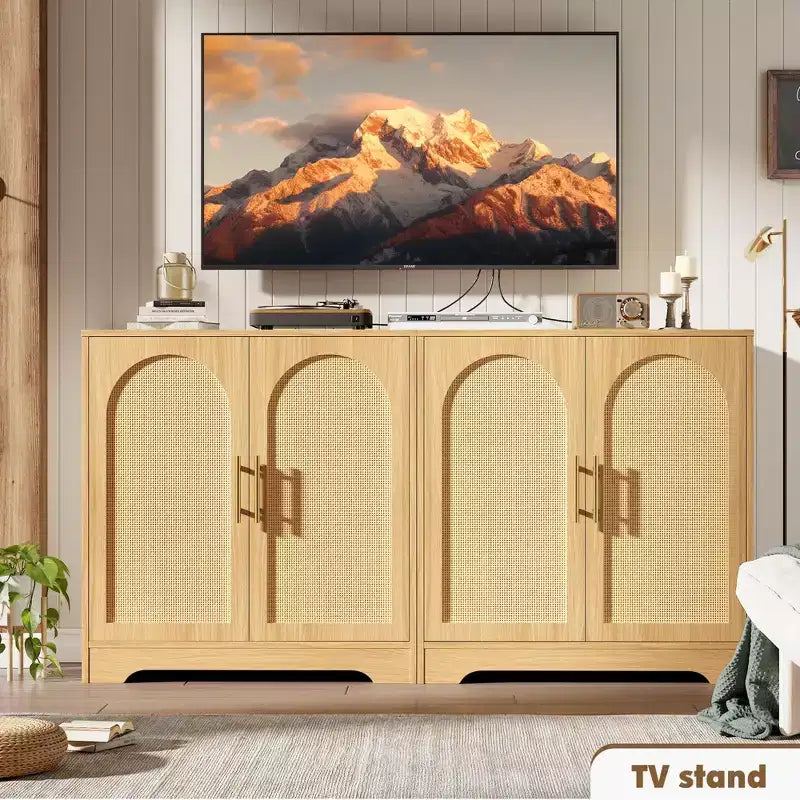 30" Rattan Sideboard Buffet Cabinet, Modern Console Table for Living Room, Kitchen, Hallway, Dining Room, Entryway