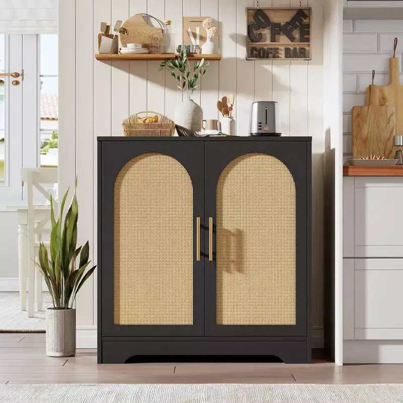 30" Rattan Sideboard Buffet Cabinet, Modern Console Table for Living Room, Kitchen, Hallway, Dining Room, Entryway