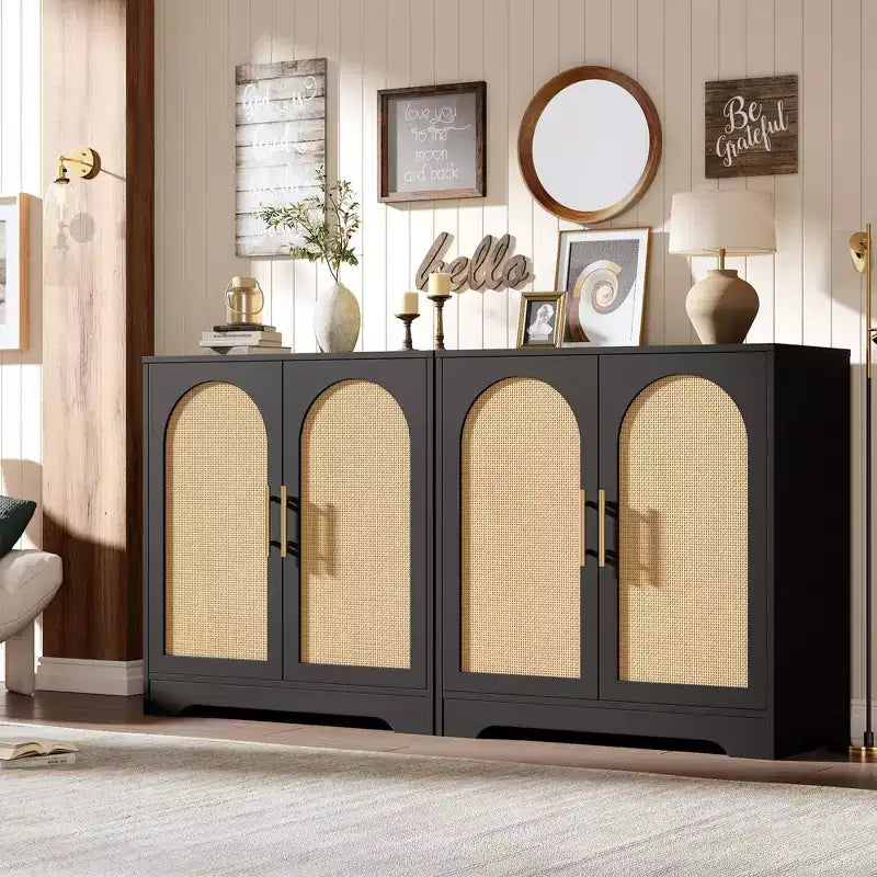 30" Rattan Sideboard Buffet Cabinet, Modern Console Table for Living Room, Kitchen, Hallway, Dining Room, Entryway
