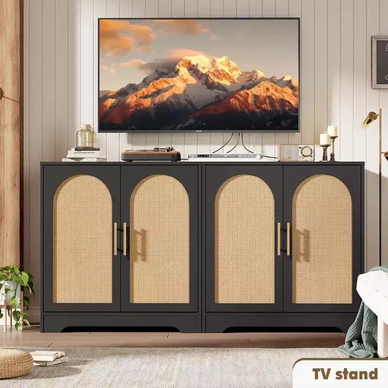 30" Rattan Sideboard Buffet Cabinet, Modern Console Table for Living Room, Kitchen, Hallway, Dining Room, Entryway