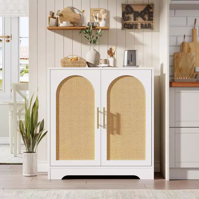 30" Rattan Sideboard Buffet Cabinet, Modern Console Table for Living Room, Kitchen, Hallway, Dining Room, Entryway