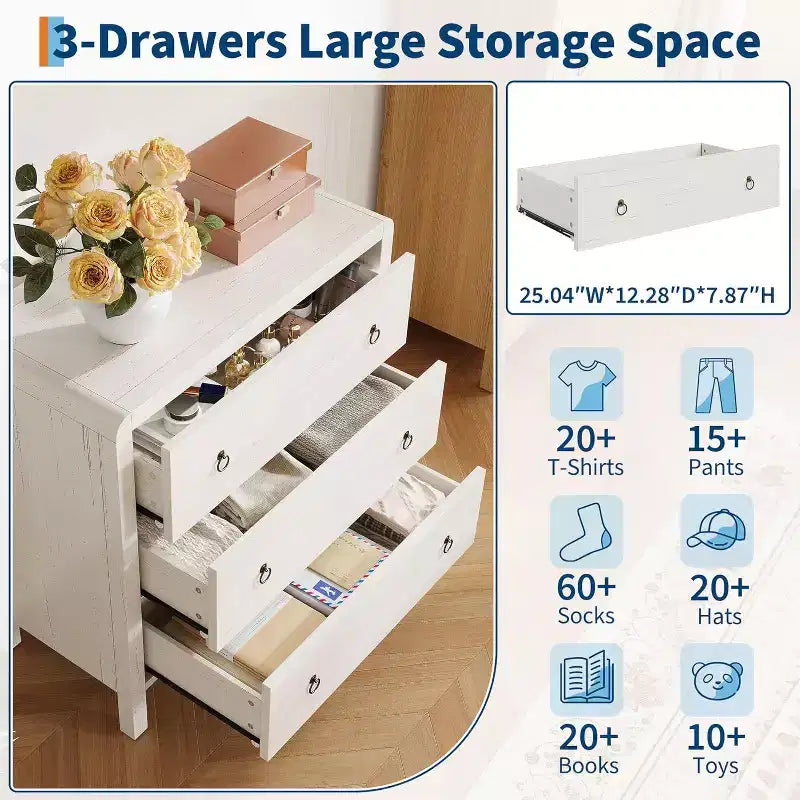 3 Drawer Dresser for Bedroom, Chest of Drawers, Closet Dresser Storage Cabinet Organizer for Bedroom, Living Room, Hallway