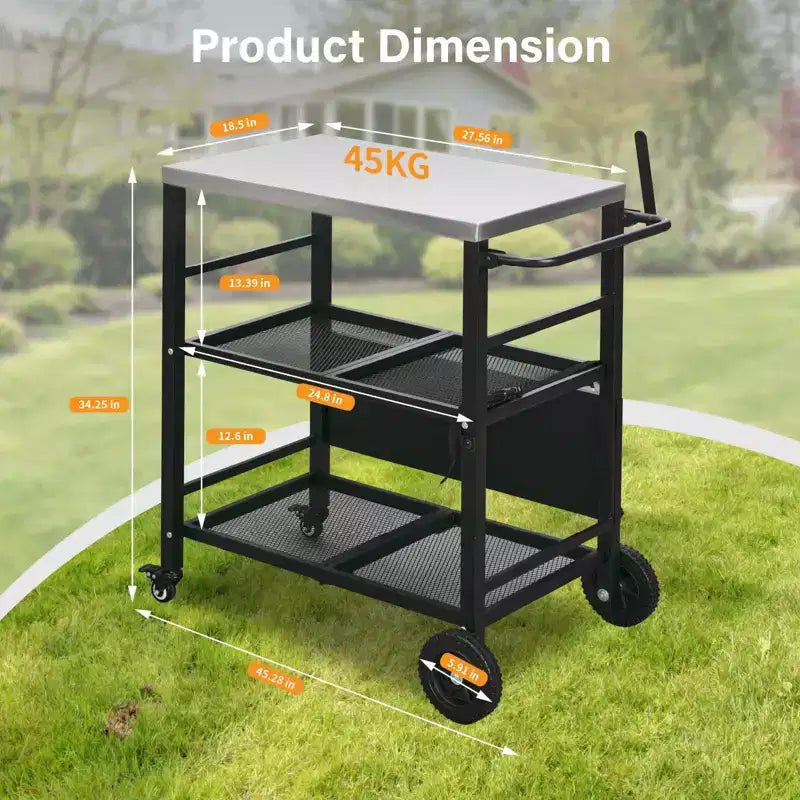 Stainless Steel Foldable Grill Table Cart, Outdoor Food Prep Rolling Cart with Wheels and Storage Shelves, Movable Kitchen Island