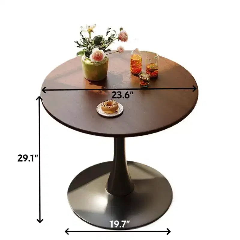Round Dining Table End Table with Thickened Tabletop and Steel Base, Modern Bistro Table for Kitchen, Living Room, Walnut, 23.6*19.7*29.1