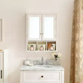 GDFStudio Taemin Modern Wooden Bathroom Storage Cabinet with Mirror, 2 Doors and 3 Plastic Baskets