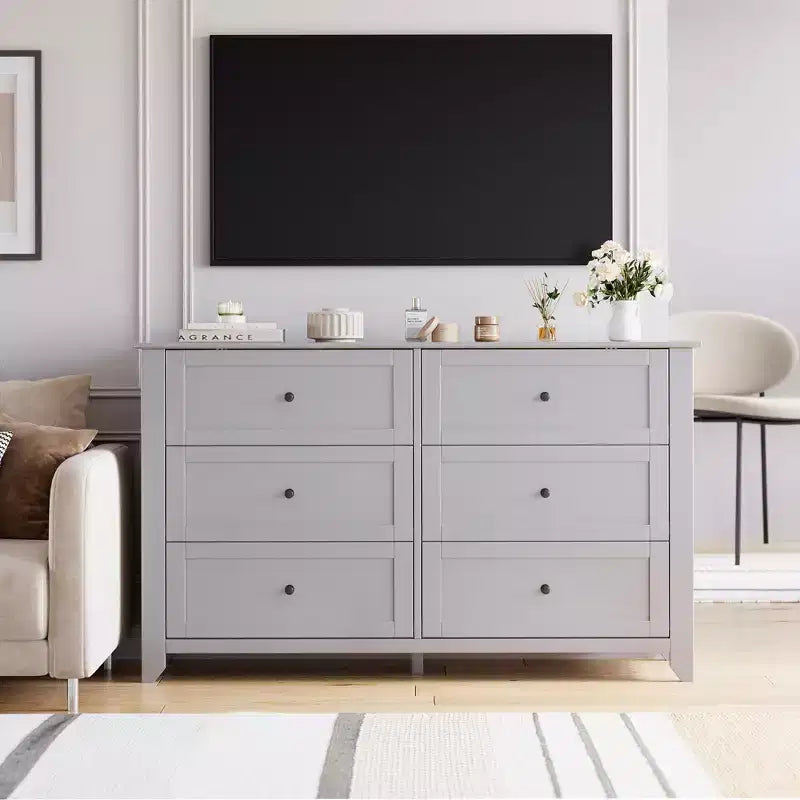 6 Drawer Dresser for Bedroom, Simply Modern Chest of Drawers, Wood Storage Large Dresser with Deep Drawers for Living Room, Hallway Entryway