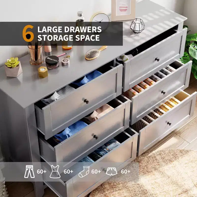 6 Drawer Dresser for Bedroom, Simply Modern Chest of Drawers, Wood Storage Large Dresser with Deep Drawers for Living Room, Hallway Entryway